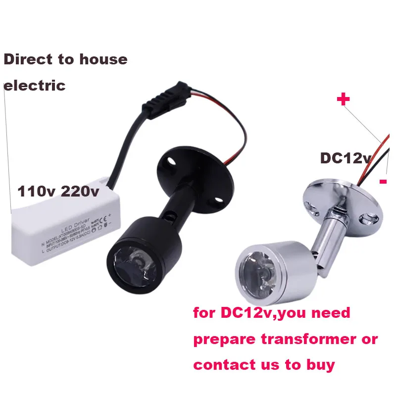 LED Spotlight 3W AC85-265V Jewelry Display Ceiling Recessed Cabinet Spot Lamp Black/Silver DC12V Mini Downlights
