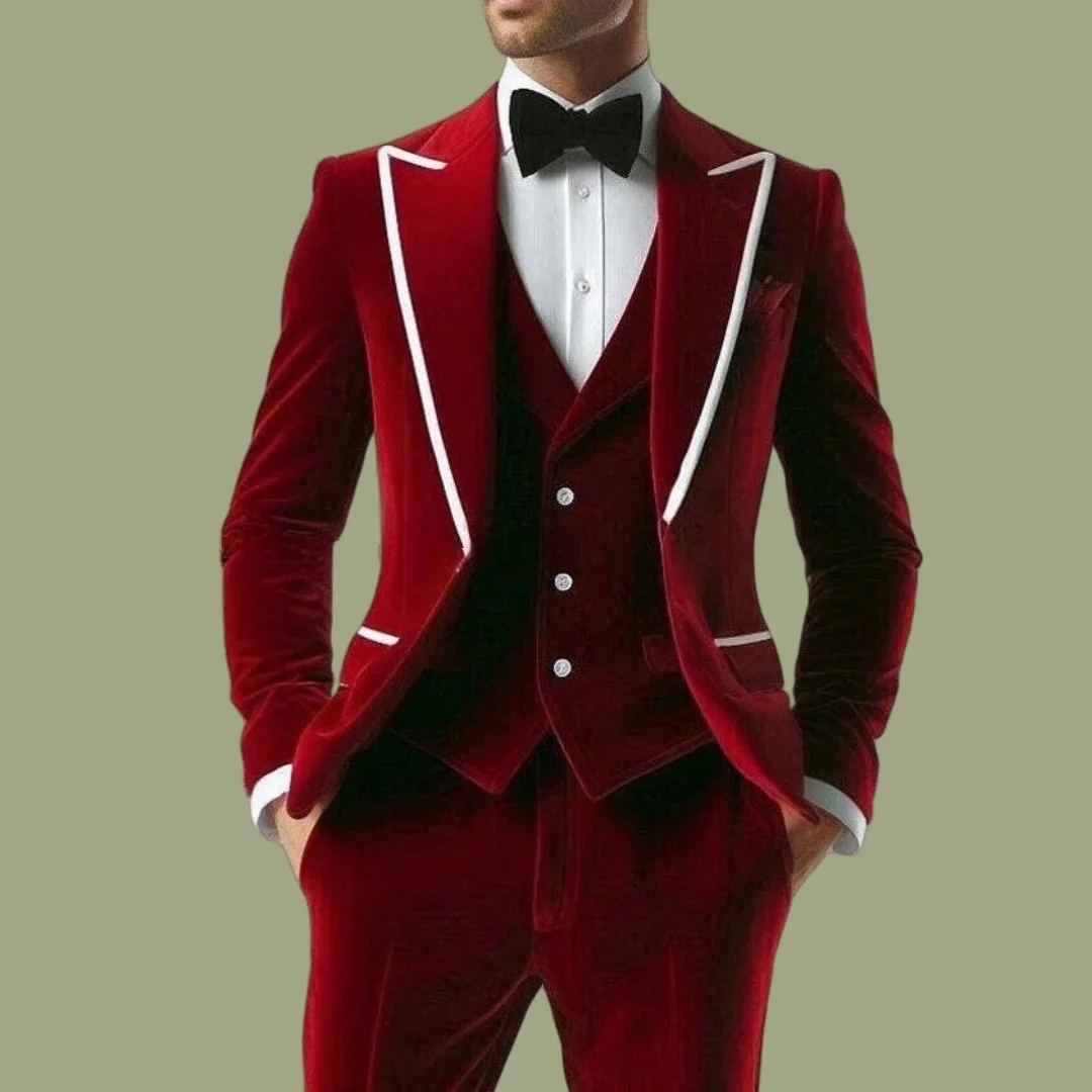 

Стильный мужской костюм из трех предметов из красного бархата terno masculino Элегантный дизайн Формальные торжества Костюмы на заказ свадебный жених
