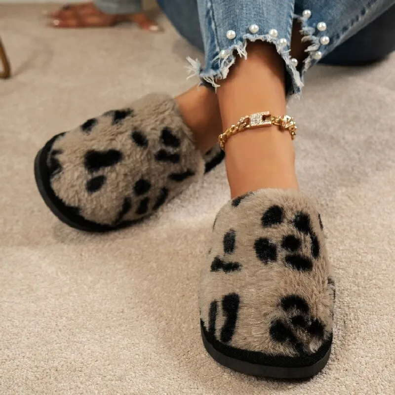 Cotton slippers ladies winter new flat-bottomed indoor home couples plush slippers ladies fall and winter