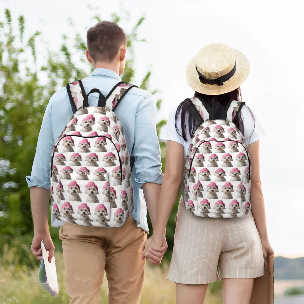 

Maltese Dog Wearing Pink Winter Hat Backpack Student BookBag Children School Bag Laptop Shoulder Bags for Boys Girls