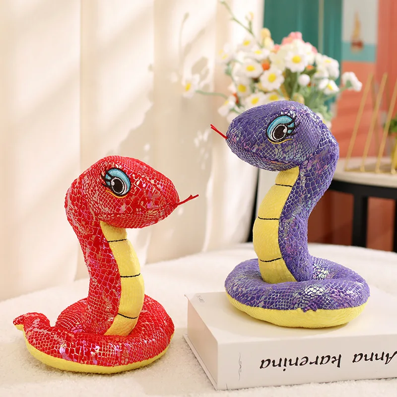 20cm New Cute Sequin Snake Doll Plush Stuffed Doll Toys 2025 Snake Year Mascot Plush Doll Kids Sleep Pillow Birthday Gifts