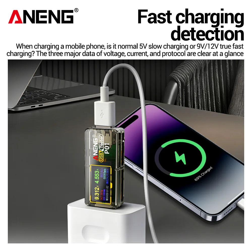 ANENG P01 USB Tester Voltmeter Ammeter Type-C Fast Charge Trigger Detector, Capacity & Ripple Measurement Instrument - view 2