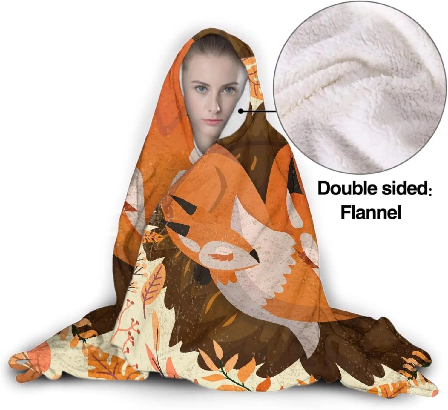 Autumn Winter Fox Hooded Blanket, Flannel, Soft and Comfortable, Suitable for Sofa, Living Room, Bedroom Good Gift