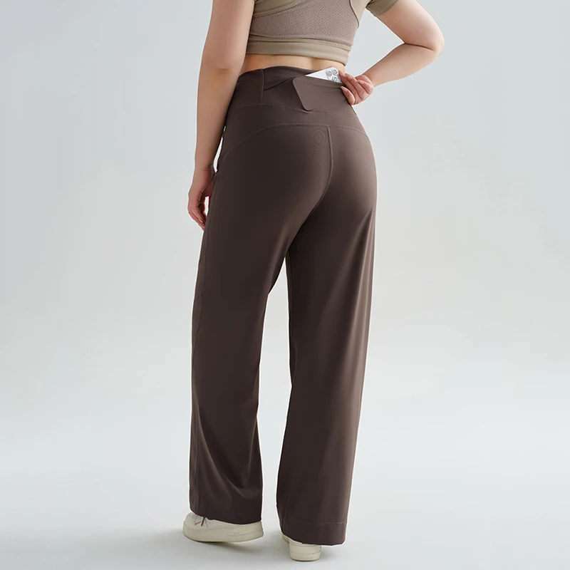 Pantaloni da yoga dritti a vita alta per donna Pantaloni larghi elastici in tinta unita tutti abbinati Pantaloni fitness sportivi tascabili da donna Mujer