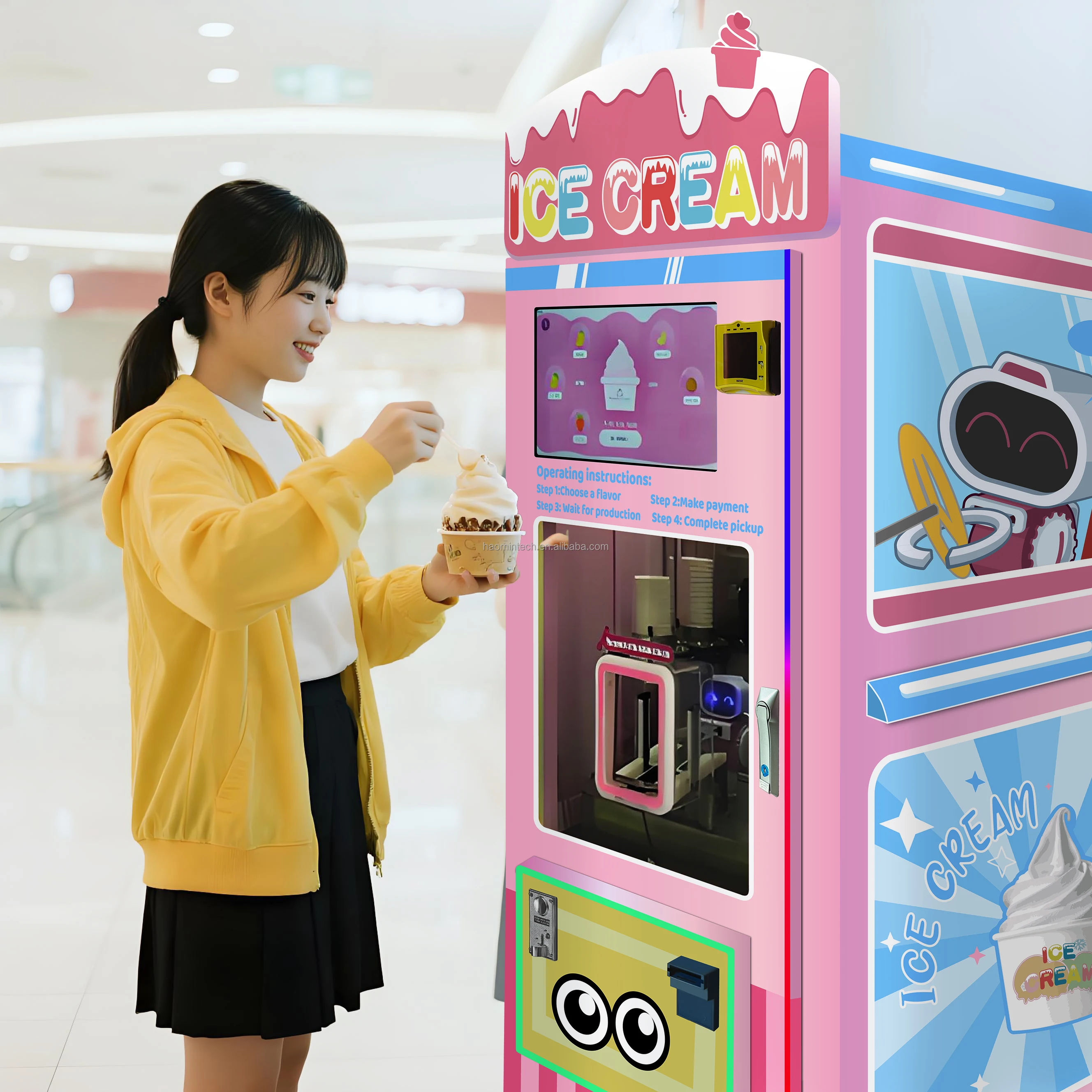 Customized 24 Hour Self Service Soft Ice Cream Vending Machine New Design Automatic Ice Cream Maker