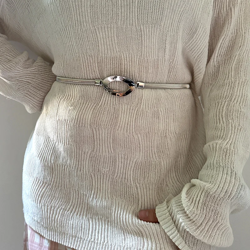 New Elegant Metal Elastic Women Belts Gold Silver Letter G Thin Slim Dress Waist Belts Ladies Female Waistbands Straps For Dress