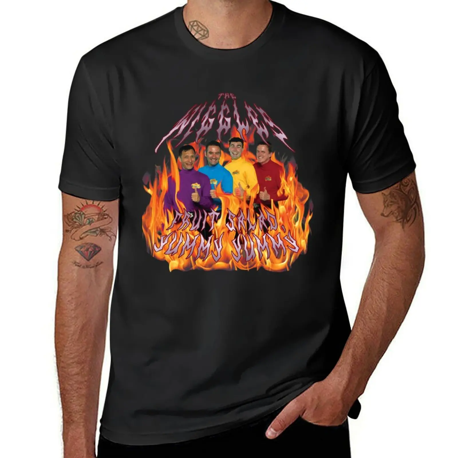 heavy metal wiggles with flames T-Shirt korean fashion cute tops new edition heavyweights heavyweight t shirts for men