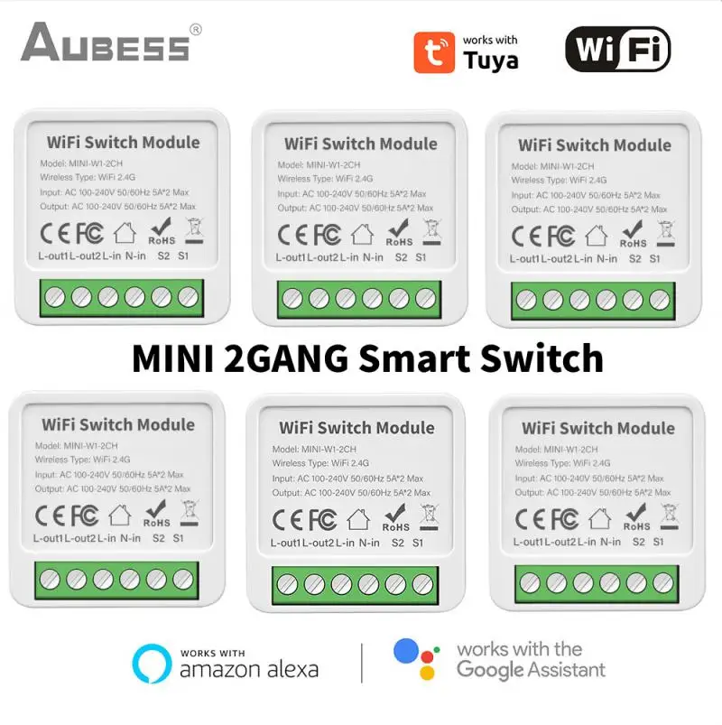 Tuya WIFI DIY MINI-W1-2CH Модуль умного переключателя 2Gang 2-полосный пульт дистанционного управления Выключатели света через Alexa Google Home Alice Smart Life