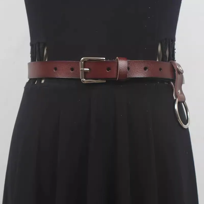 

Women's Runway Fashion Genuine Leather Cummerbunds Female Dress Corsets Waistband Belts Decoration Narrow Belt R2148