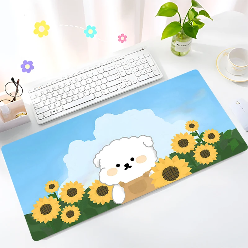 

White Corgi Dog Mouse Pad Laptop Anime Kawaii Gaming Mousepad PC Sunflower Sky Cute Keyboard Rug XXL Gamer Cabinet Soft Desk Mat