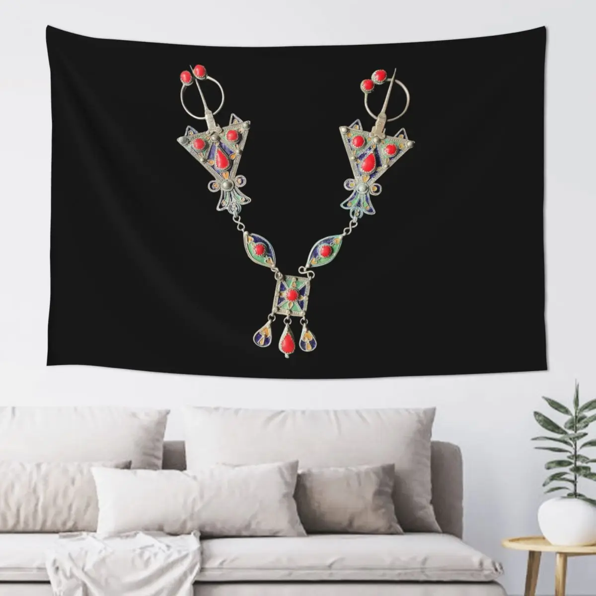 Kabyle Jewelry Amazigh Tapestry Hippie Wall Hanging Aesthetic Home Decoration Tapestries for Living Room Bedroom Dorm Room