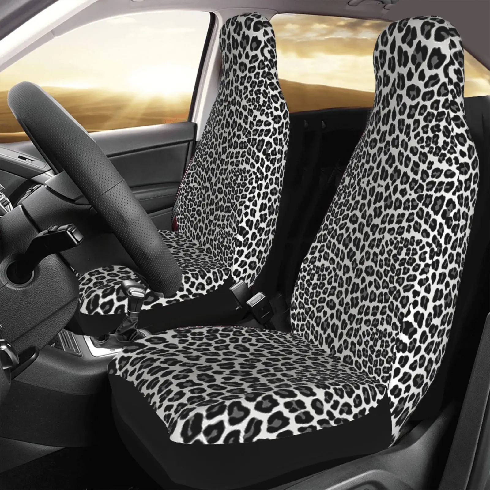 Leopard Pattern Printed Car Seat Cover Suitable for All Seasons, 2-piece Set for The Front Seats, Car Seat Cover Accessory
