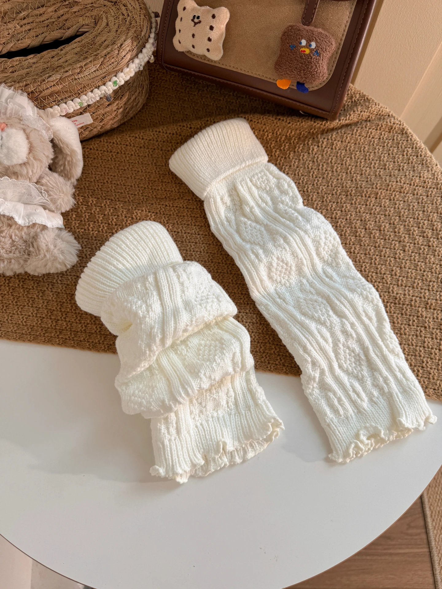 Milk White Knitted Sock Covers Women's Autumn Winter New Style Japanese Girl Leggings Single Item Folklore Tribe Girls