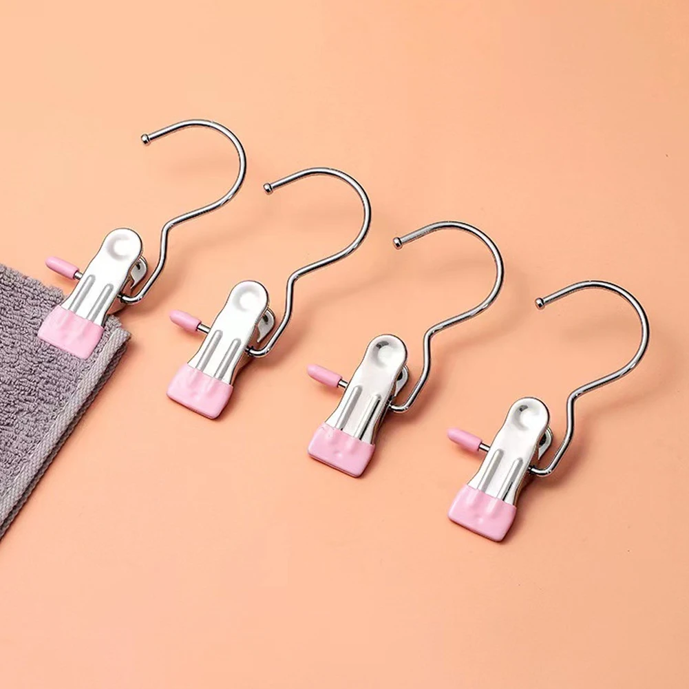 10pcs Non-Slip Hanging Hooks Clips Stainless Steel Windproof Dipping Seamless Storage Clamp Household Drying Clip For Clothes