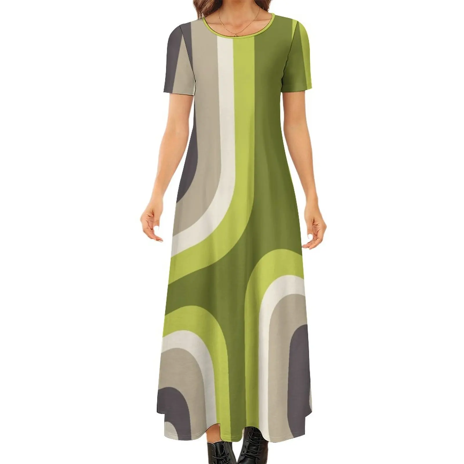 

Mid Century Square - Green Round Neck Short Sleeve Dress dress Party dresses cute dress