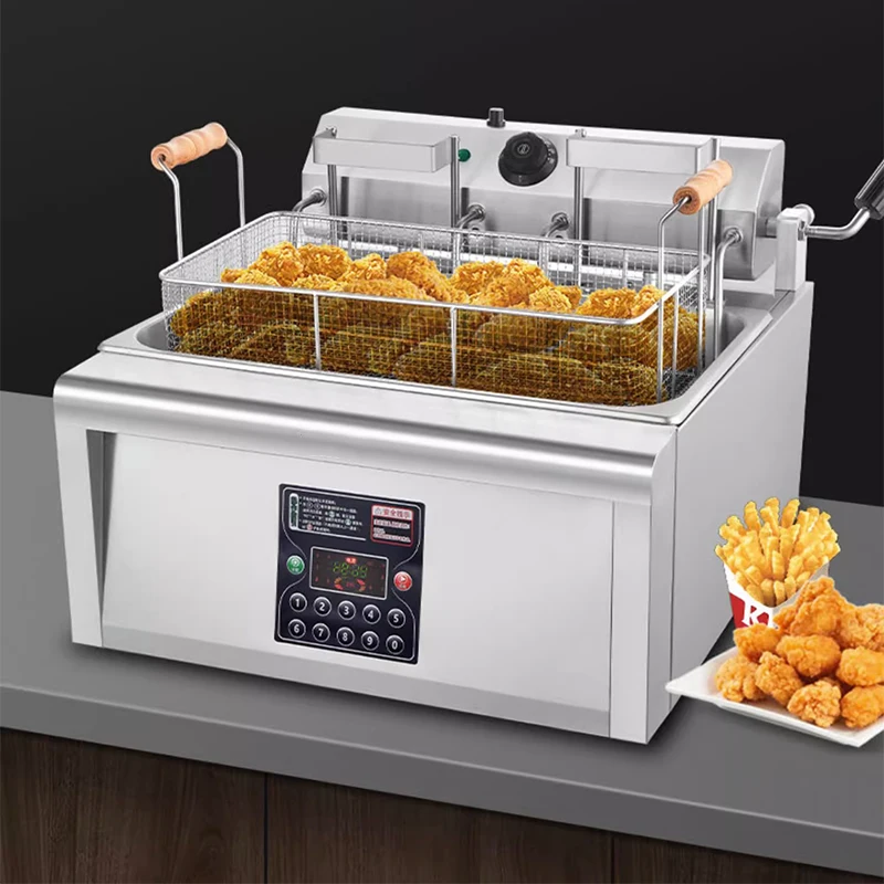 20L Electric Fryer Commercial Intelligent Automatic Lifting Fryer Fryer Double Cylinder Large Capacity Fried Chicken Chop French