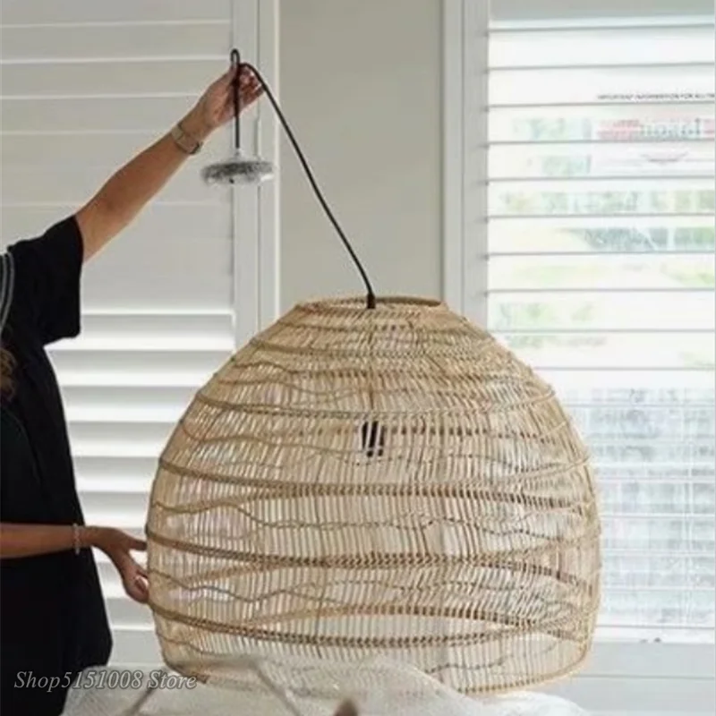 Chinese Wicker Rattan Wave Pendant Light modern Rustic Art Hanging Lamp Living Room Dining Room Balcony Home Decor Light Fixture