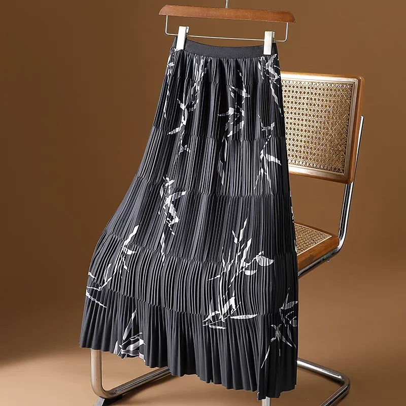 

Винтажная летняя женская плиссированная модная свободная юбка трапециевидной формы средней длины с эластичной резинкой на талии и принтом в китайском стиле