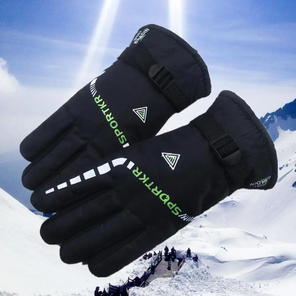 Letter Print Full Finger Motorcycle Gloves Thickened Fleece Adjustable Buckle Men Gloves Winter Windproof Sports Cycling Gloves