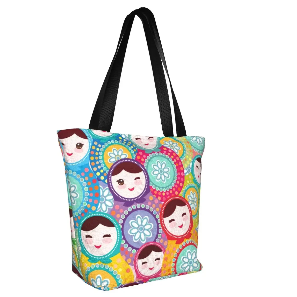 Russian Dolls Matryoshka Grocery Shopping Tote Bag Russia Babushka Pattern Canvas Shoulder Shopper Bag Large Capacity Handbags