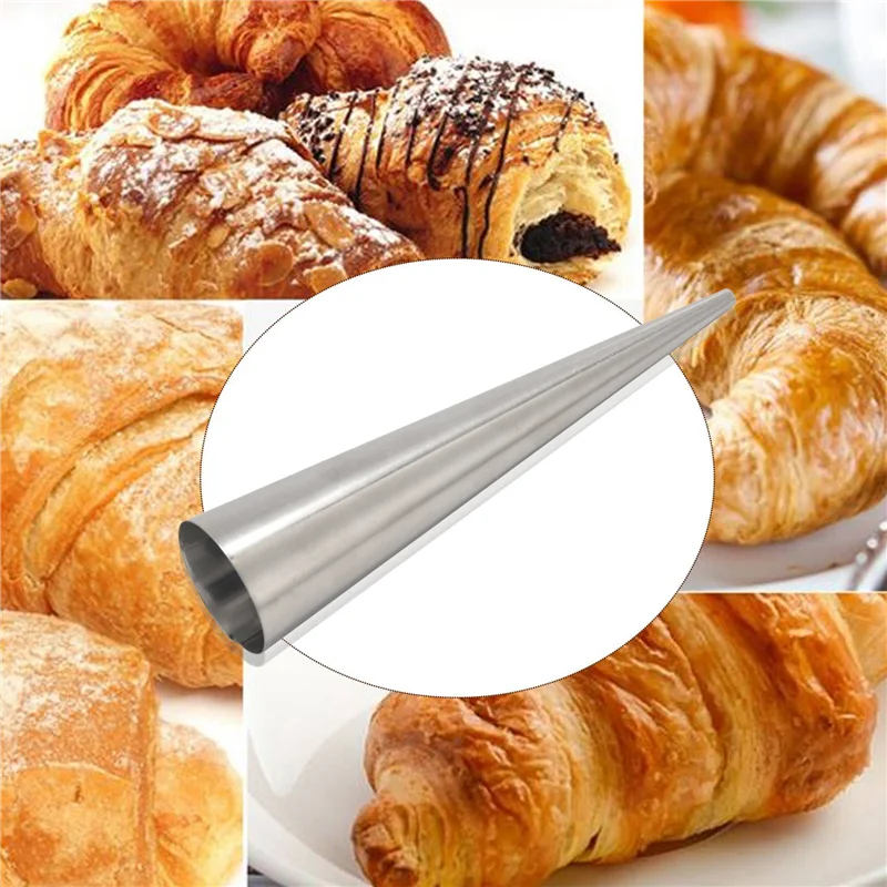 AB35-48Pcs conos para hornear de gran tamaño, rollo de acero inoxidable, formas de cuerno, moldes cónicos de conos de croissant de pastelería danesa