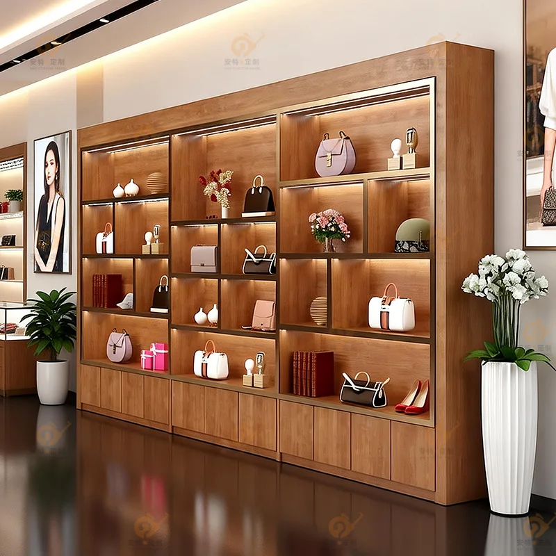 

Bag display cabinet, high-end product display cabinet, jewelry, gifts, tobacco and alcohol display cabinet, solid wood with lamp