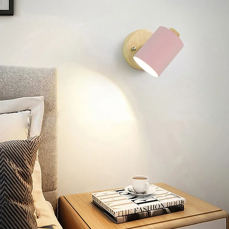 

Macaron LED Wall Light Simple with Switch EU/UL Plug Bedside Wall Lamp Nordic Sconce Gu10 Lamps Luste Holder Bedroom Wall Decor