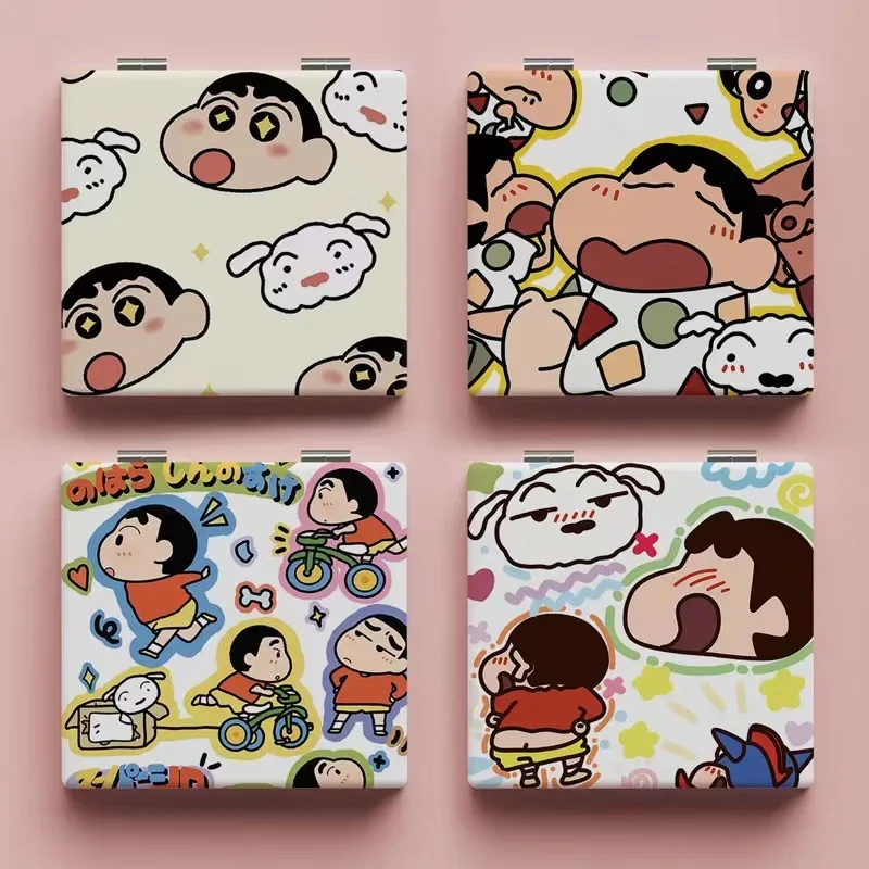 Bandai Anime Crayon Shin-chan Nohara Shiro Kawaii Model Figure Mini Mirror Portable Two-Sided Folding Makeup Mirror Girls Gifts
