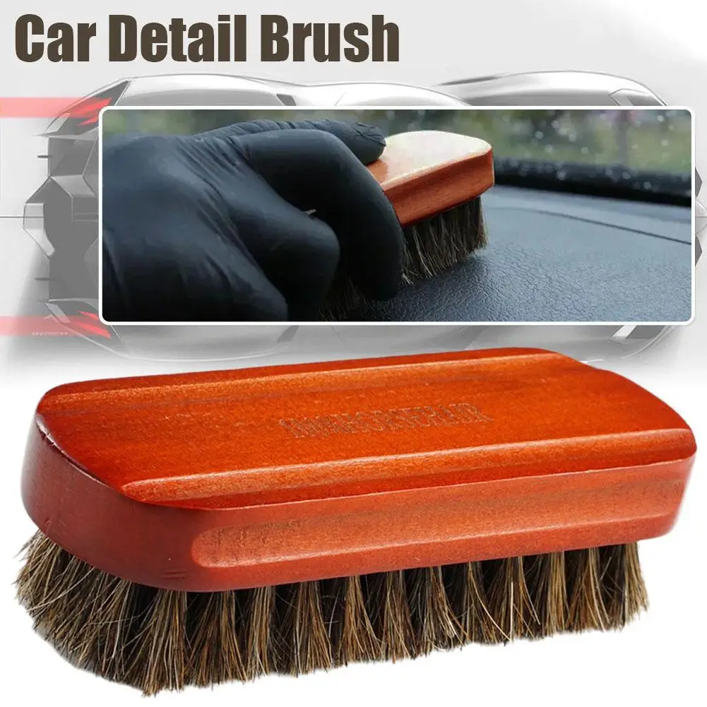 Brosse en crin de cheval à poils souples en bois massif, brosse de polissage pour détails de voiture, nettoyage de la poussière de voiture, brosse de polissage haut de gamme T8L8