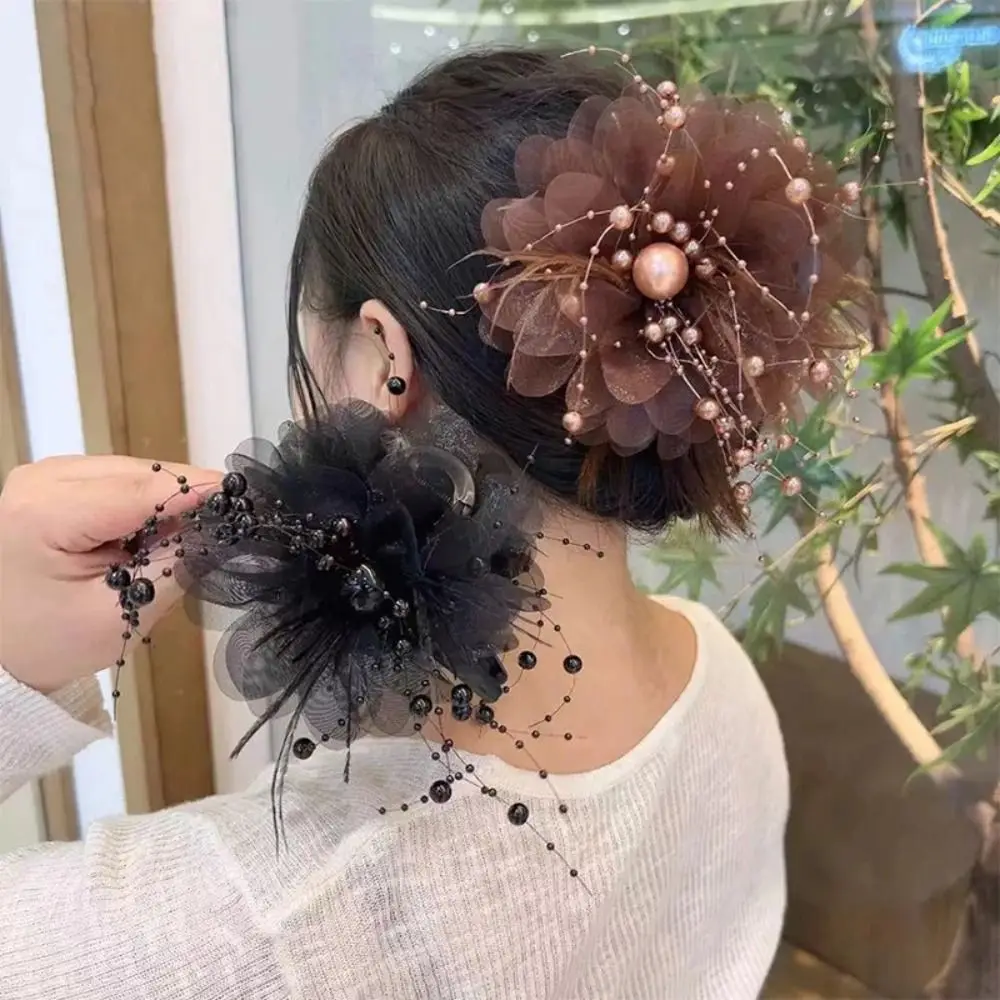 Clip de agarre de flor de peonía para mujer, accesorios para el cabello con borlas, Clip de tiburón de plástico