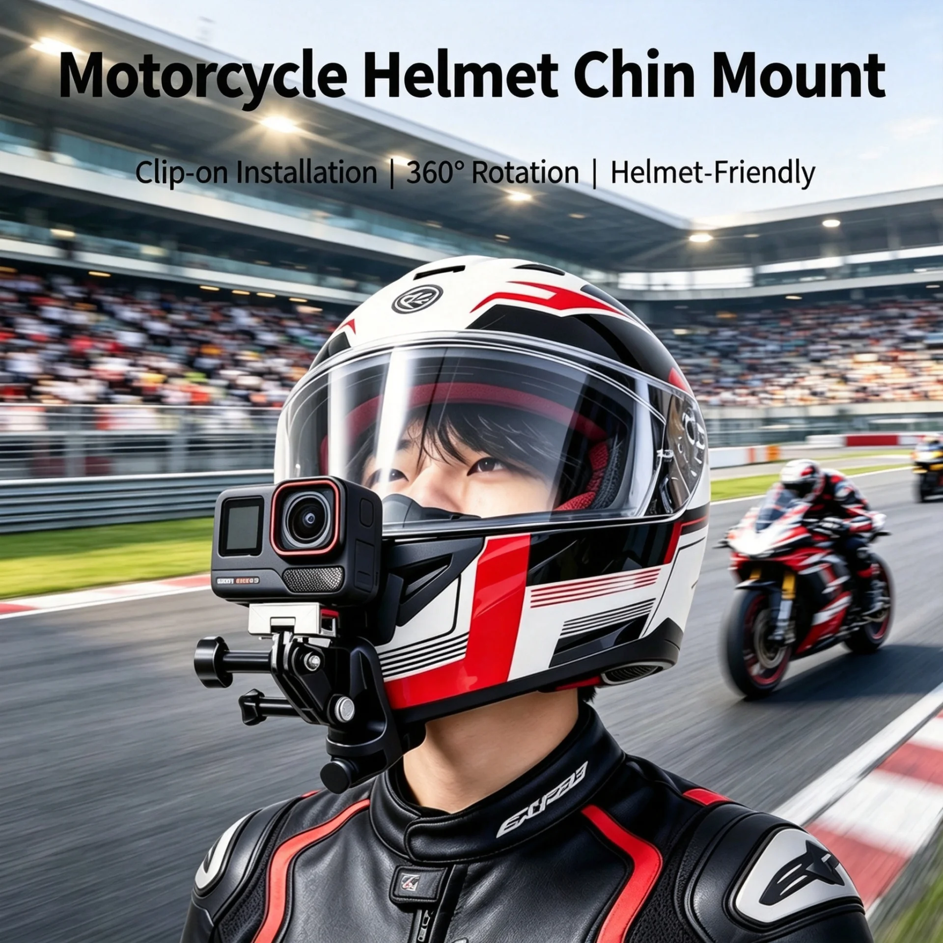 Support de mentonnière pour casque de moto 360 °   Support de caméra d'action rotatif pour GoPro Insta360 DJI Action Shadowstone Apepro X4Air X5
