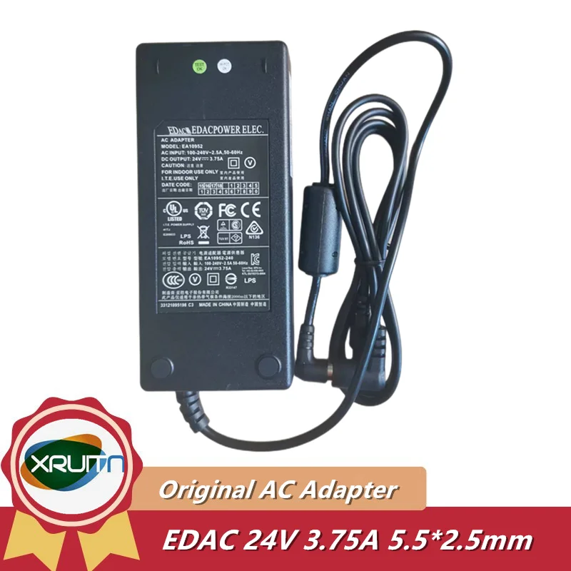 Genunie EDAC EA10952 24V 3.75A 90W 5.5x2.5mm AC Adapter For ENERTRONIX EXA0904YJ Power Supply Fits EA10952E EA10953 EA11013C-240