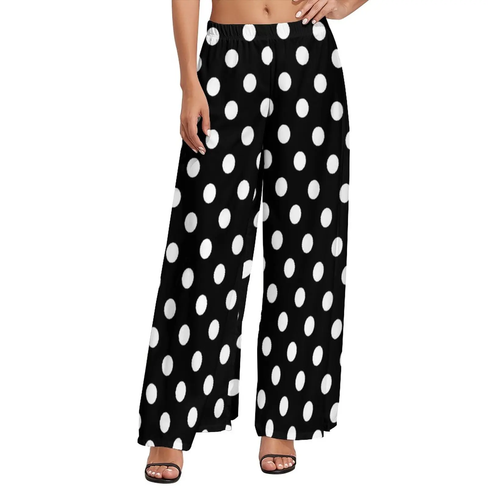 Black And White Polka Dot Print Pants Straight Trendy Modern Art Casual Wide Leg Pants Women Oversize Aesthetic Graphic Trousers