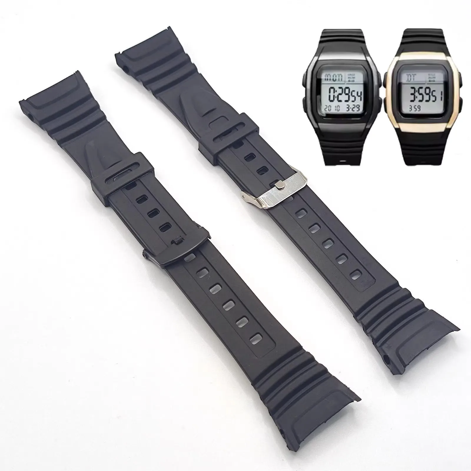 Watchbands for Casio 3239 W-96H-1A 2A 9A Electronic Watch Dedicated Strap Black Men's Sport Waterproof Silicone Bracelet