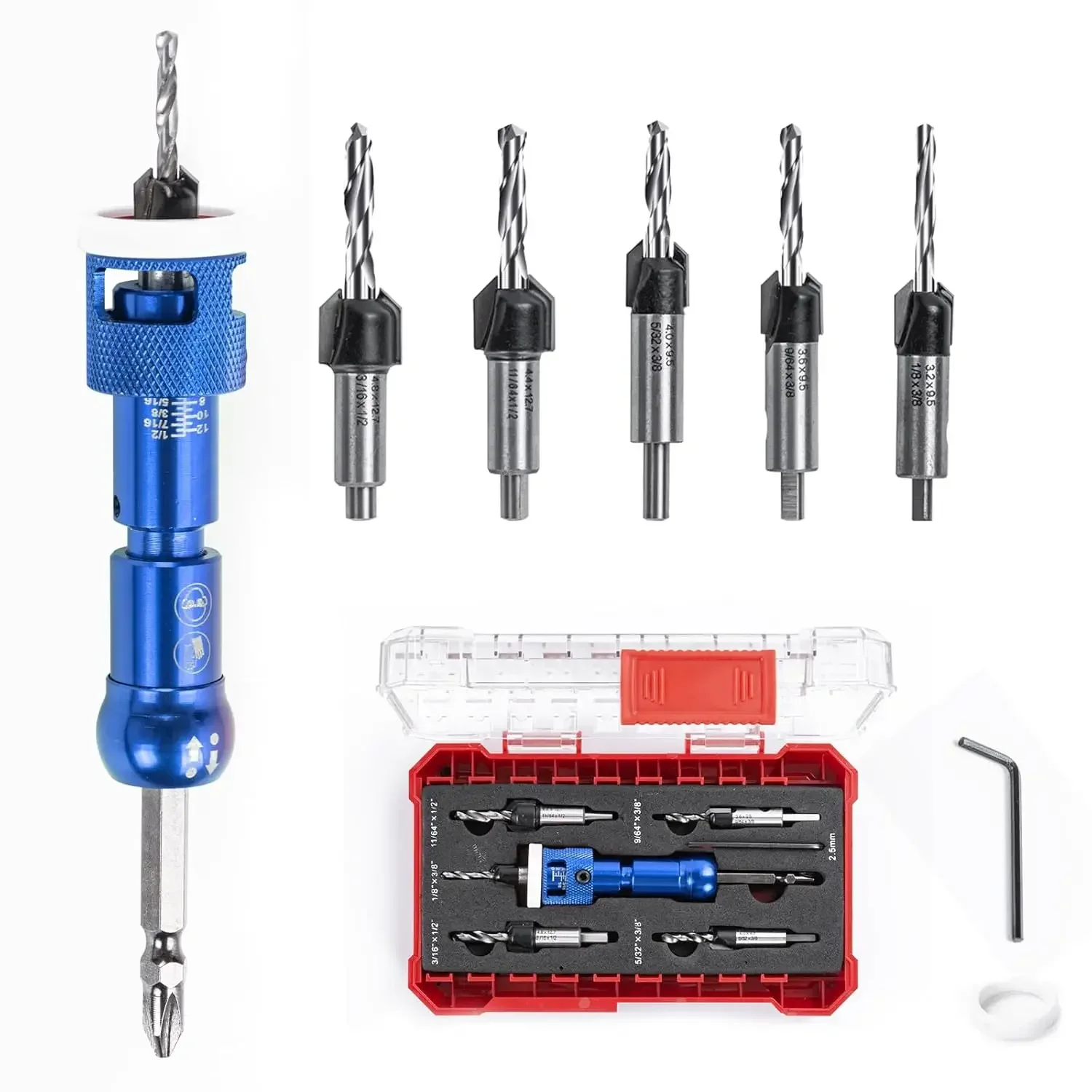 

5Pcs Quick Countersink Drill Bit Set Woodworking Counter Sink Drill Bit Adjustable Depth Stop Hex Shank Carpentry Pilot Hole Set