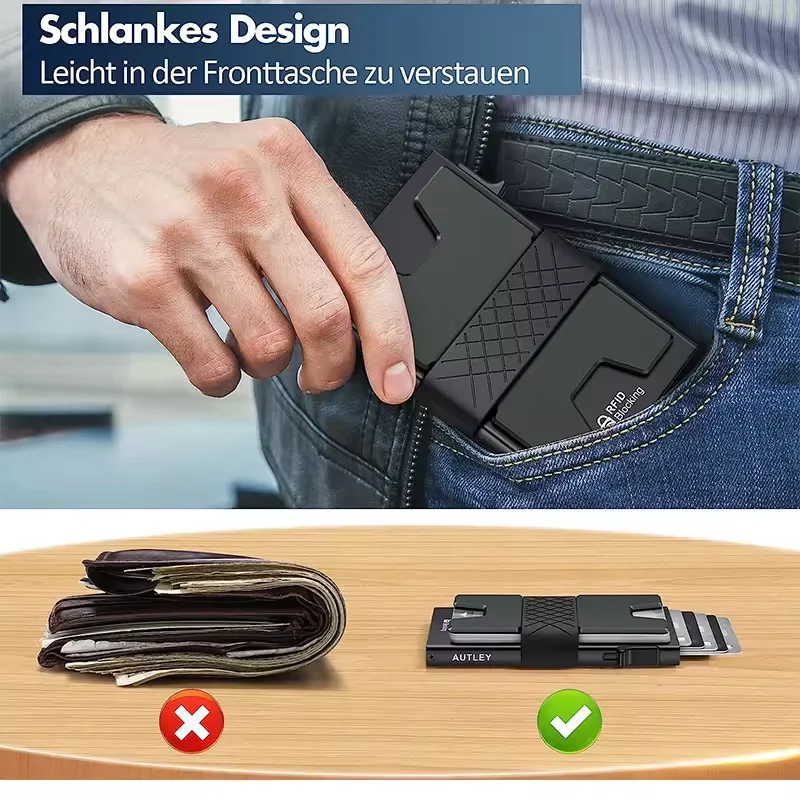 Mini RFID Blocking Aluminum Wallet Pop-up Card Holder Money Clip Secure Portable Compact Financial Organizer