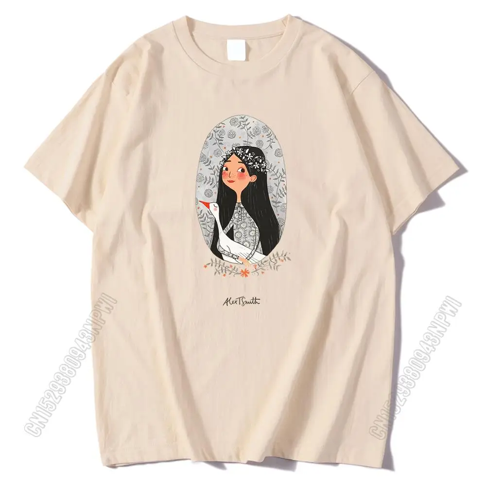 Beautiful Girl Holding Goose Printing Male T Shirt Sport T-Shirt Style Fit Tshirt 100% Cotton Quality Men Short Sleeve