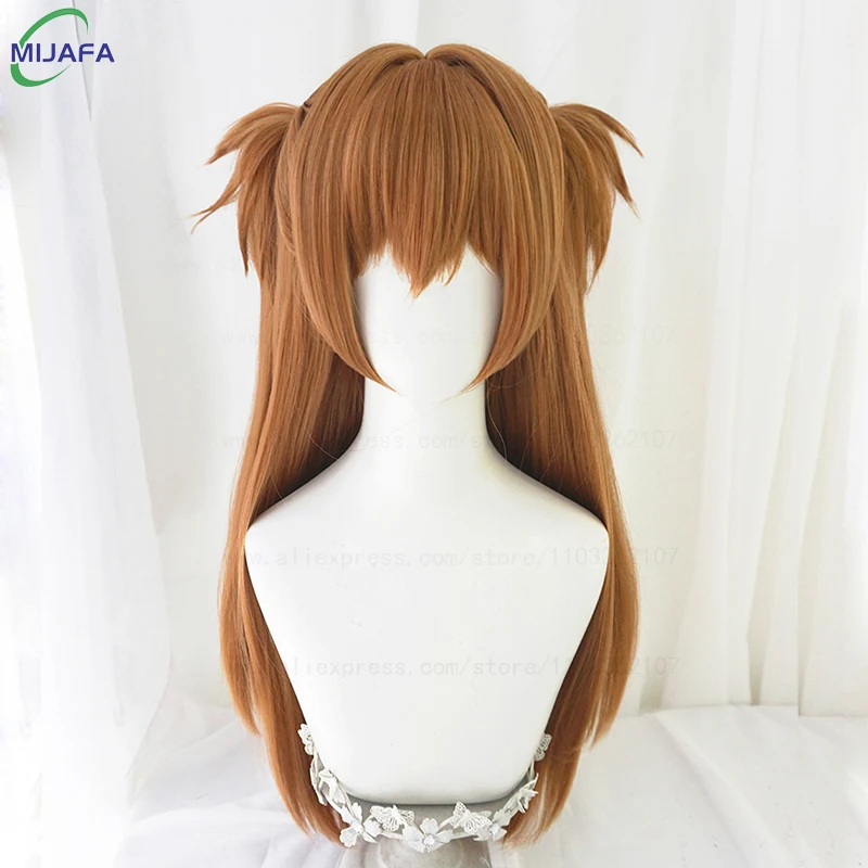 عالية الجودة Asuka Langley Soryu شعر مستعار تأثيري إيفا اثنين انفصال كليب ذيل حصان مقاومة للحرارة الاصطناعية الشعر أنيمي الباروكات + WigCap #2