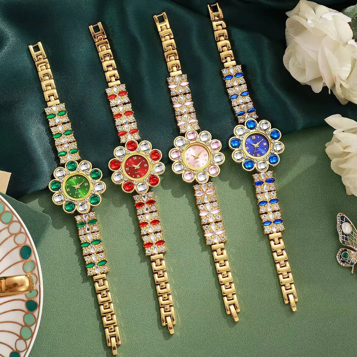 

Luxury Rhinestone Women Watches Flower Dial Bracelet Quartz Wristwatch Reloj Mujer
