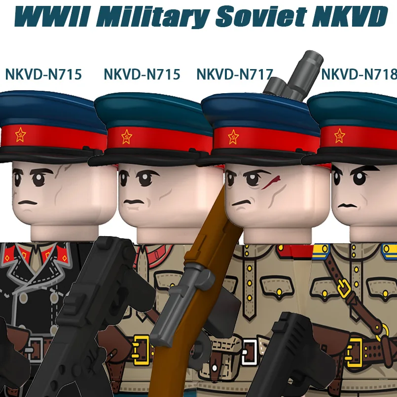 WW2 Soviet Red Army Soldiers Figrues Building Blocks War Military NKVD Army Infantry Gun Pistol Cap Officer Troops Bricks Toys