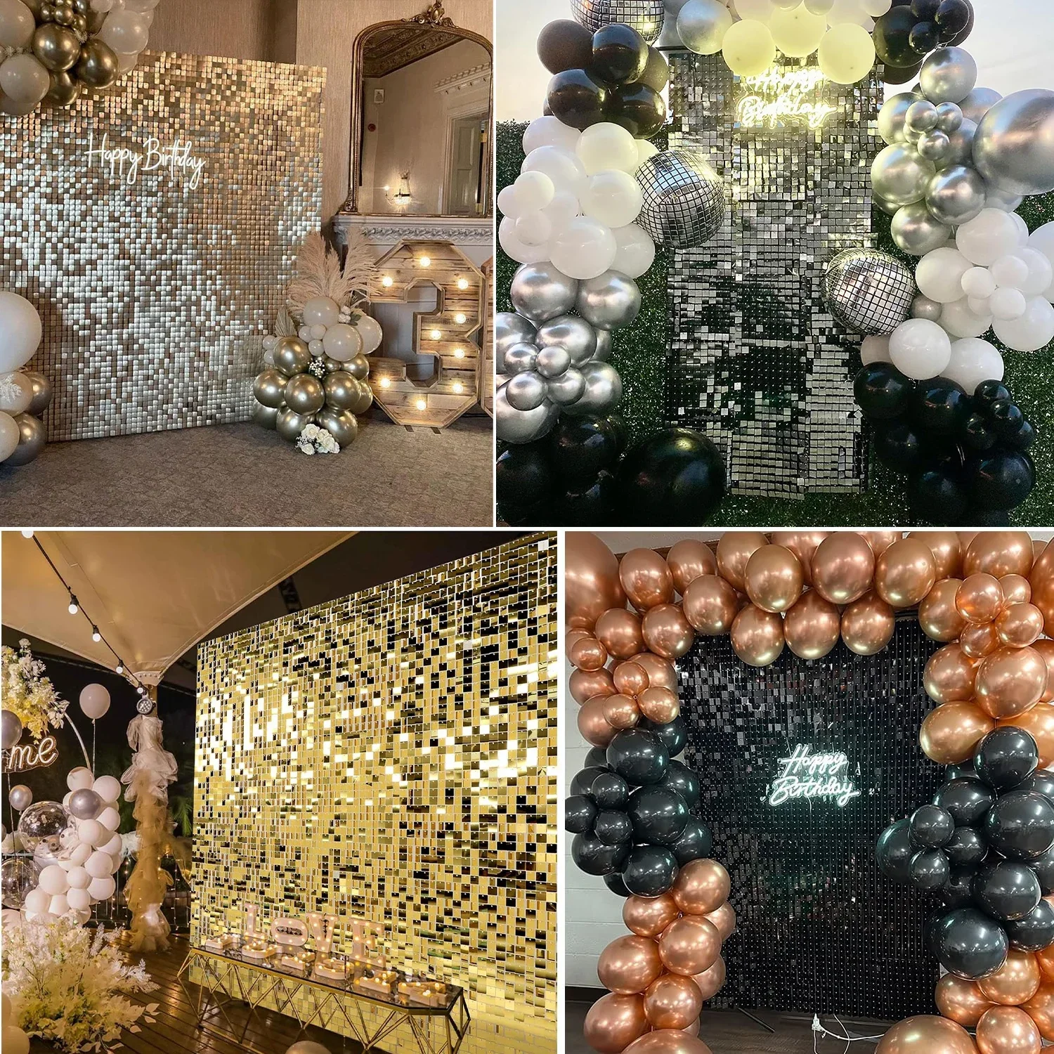 12/24/48PCS Shimmer Wall Backdrop Square Sequin Wall Panels Photo Background Backdrop for Birthday Wedding Party Advertisement