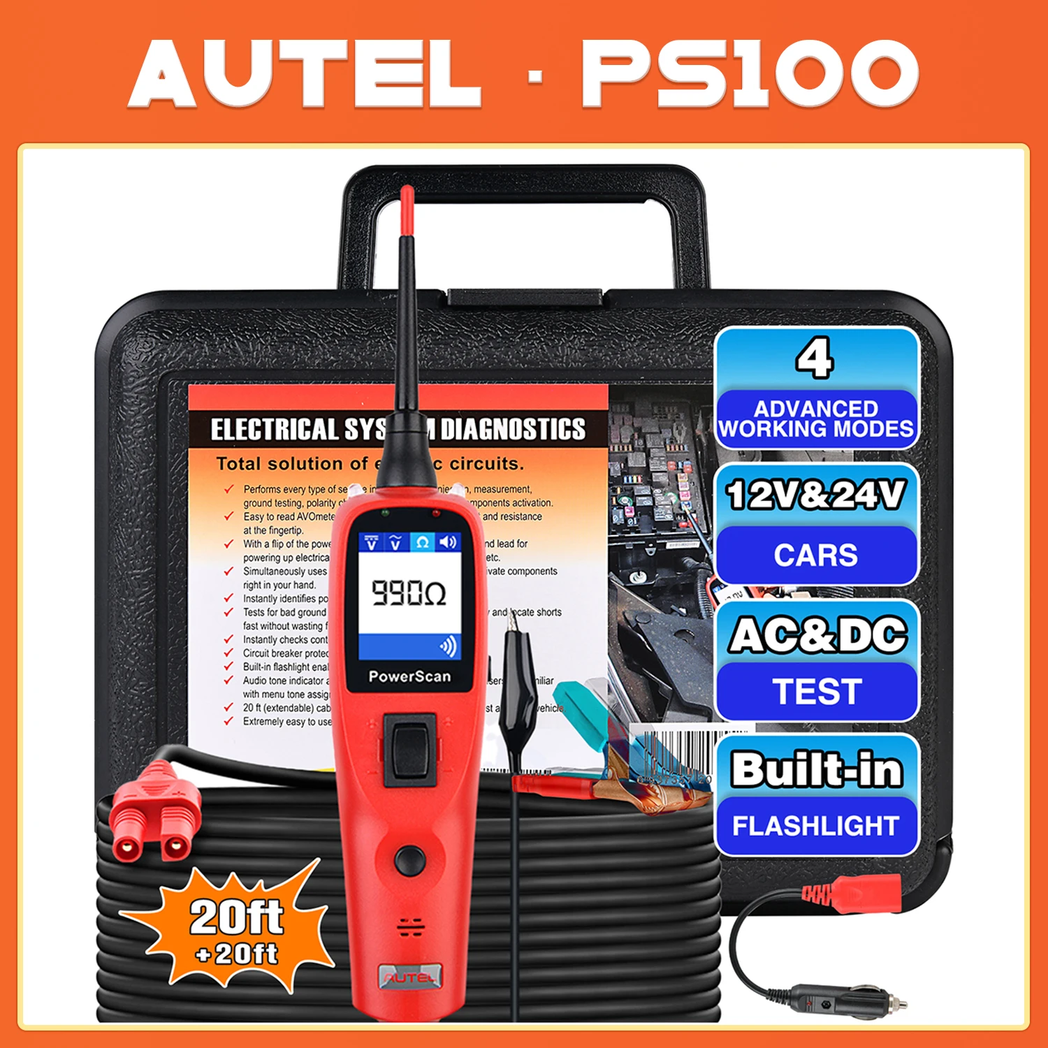 Autel PowerScan PS100 Auto-Stromkreis-Tester Diagnose-AVOmeter Testgerät Automotive OBD2-Scanner