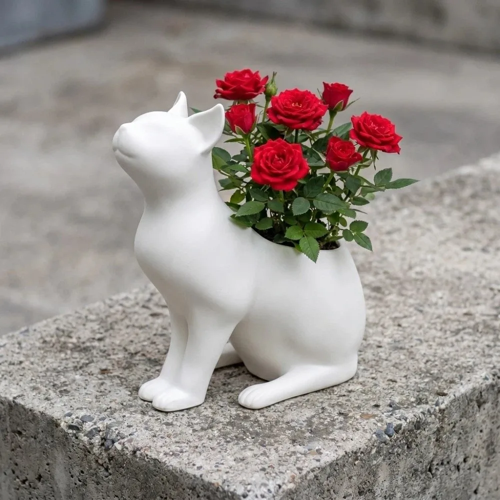 Novelty Irregular Shape Cat Plant Pot Standing Cat-Shaped Ornaments Flowerpot 3D Printed Plastic Kitten Planter Office