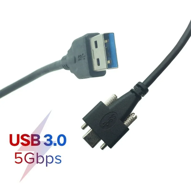 USB 3.0 A Male to USB-C Type C with Screws Industrial Camera Lock Flat Panel Charging Cable 1m