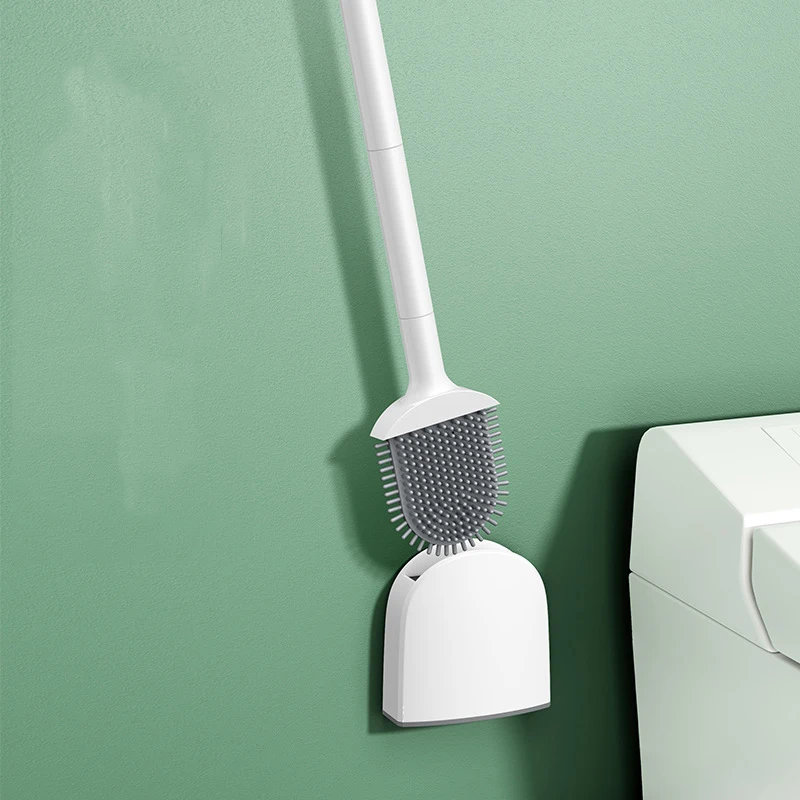 Silicone Toilet Brush with Holder Wall Mounted Quick Drying Bathroom Cleaning Brush No Dead Angle Soft Bristle Toilet Cleaner