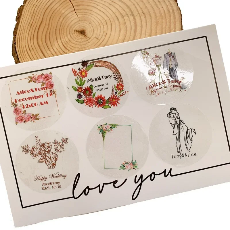 100 peças 4cm adesivos diy logotipo personalizado festa de casamento adesivo de vedação quadrado redondo papel kraft branco transparente
