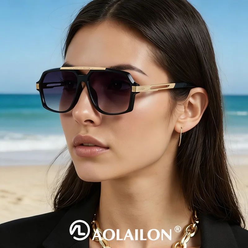 European and American Designers New Neutral Fashion Retro Style Double Beam Large Frame Square Men's and Women's Sunglasses