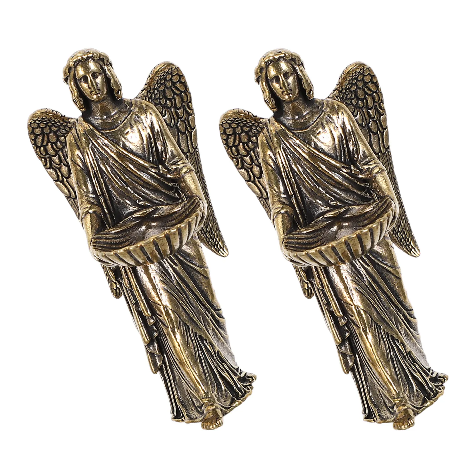 2Pcs Brass Angel Figurines Luxurious Oxidation Resistant Miniature Winged Angel Statue for Prayer Corner Altar Tabletop Jewelry