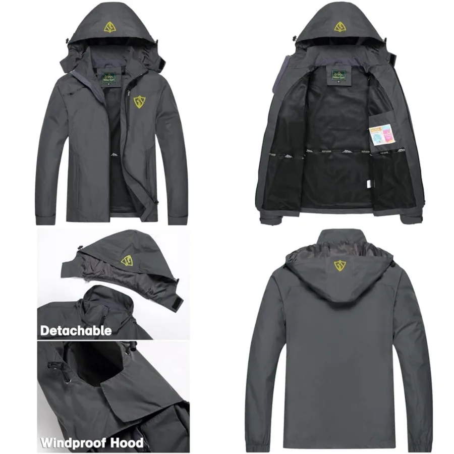 Mens Windproof Jacket Waterproof Lightweight Mountain Sport Jacket for Men Hooded Windbreaker Raincoat