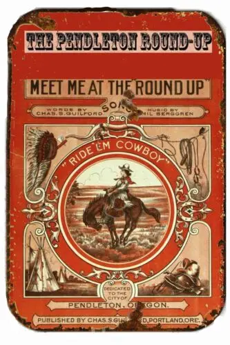 Pendleton Rodeo All Metal Tin Sign Poster Vintage